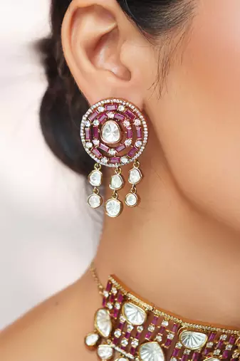 GOld Plated kundan pink stone choker necklace set