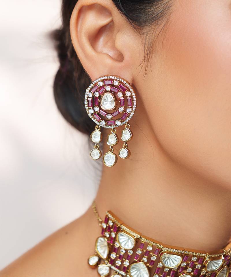 GOld Plated kundan pink stone choker necklace set