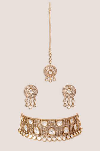 Gold Plated kundan choker necklace set