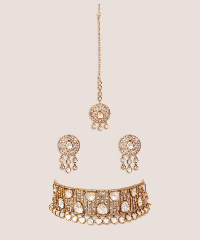 Gold Plated kundan choker necklace set