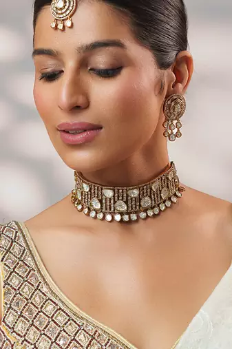Gold Plated kundan choker necklace set