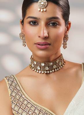 Gold Plated kundan choker necklace set 3