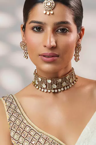 Gold Plated kundan choker necklace set