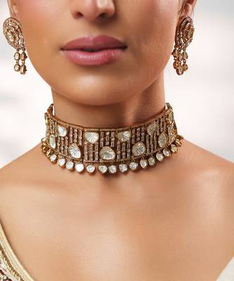 Gold Plated kundan choker necklace set 4
