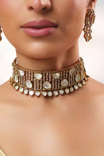 Gold Plated kundan choker necklace set