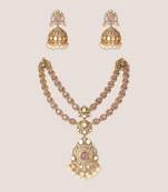 Two tone Plated kundan pink stones necklace set