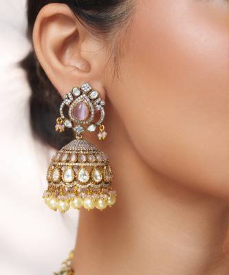 Two tone Plated kundan pink stones necklace set 4