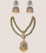 Two tone Plated kundan green stones necklace set