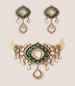 Two tone Plated kundan green stones choker necklace set