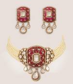 Two tone Plated kundan pink stones choker necklace set