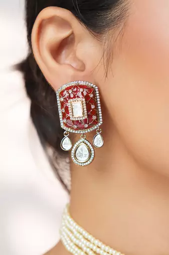Two tone Plated kundan pink stones choker necklace set