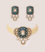 Two tone Plated kundan blue stone choker necklace set