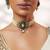 Two tone Plated kundan green stone choker necklace set
