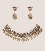 Two tone Plated kundan pink stones necklace set