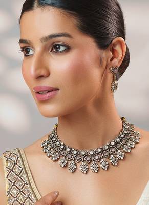 Two tone Plated kundan pink stones necklace set 3