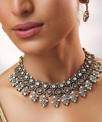 Two tone Plated kundan pink stones necklace set 4