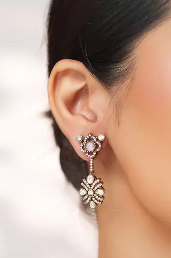 Two tone Plated kundan pink stones necklace set