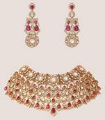 Two tone Plated kundan red stones necklace set