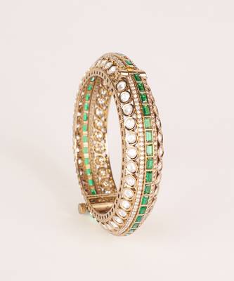 Two tone Plated kundan green stones bangle 2