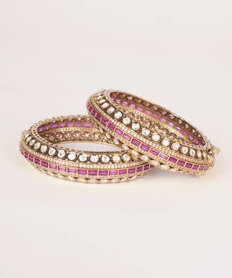 Two tone Plated kundan pink stone bangle 1