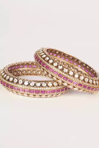 Two tone Plated kundan pink stone bangle