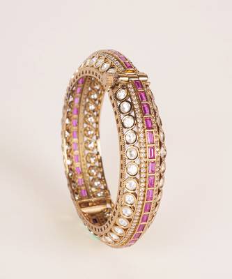 Two tone Plated kundan pink stone bangle 2