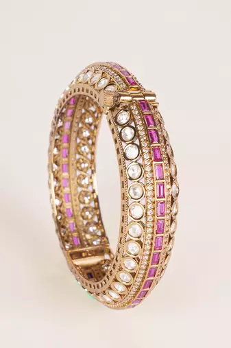 Two tone Plated kundan pink stone bangle