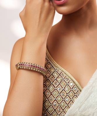Two tone Plated kundan pink stone bangle 3