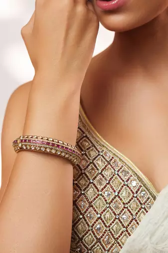 Two tone Plated kundan pink stone bangle