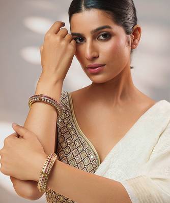 Two tone Plated kundan pink stone bangle 4