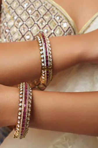 Two tone Plated kundan pink stone bangle