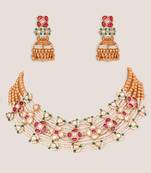 Gold plated kundan pink stones choker necklace set