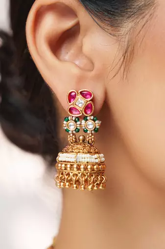 Gold plated kundan pink stones choker necklace set