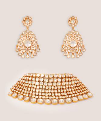 Gold plated kundan choker necklace set 1