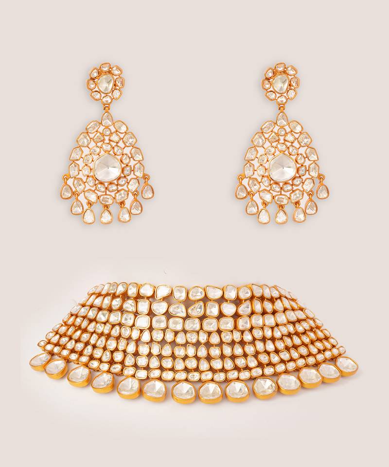 Gold plated kundan choker necklace set