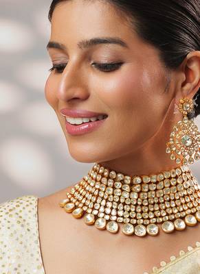 Gold plated kundan choker necklace set 2