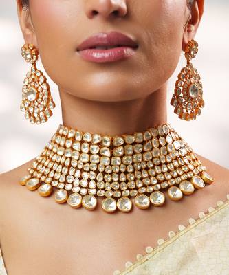 Gold plated kundan choker necklace set 3