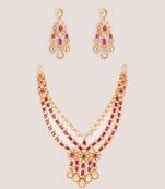 Gold plated kundan pink stones layered necklace set