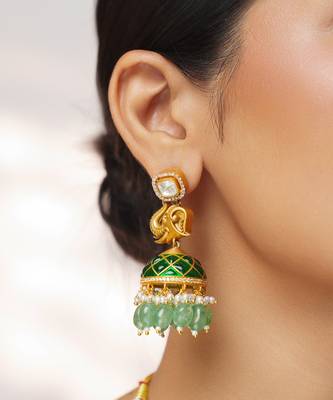 Gold plated kundan green stones necklace set 5