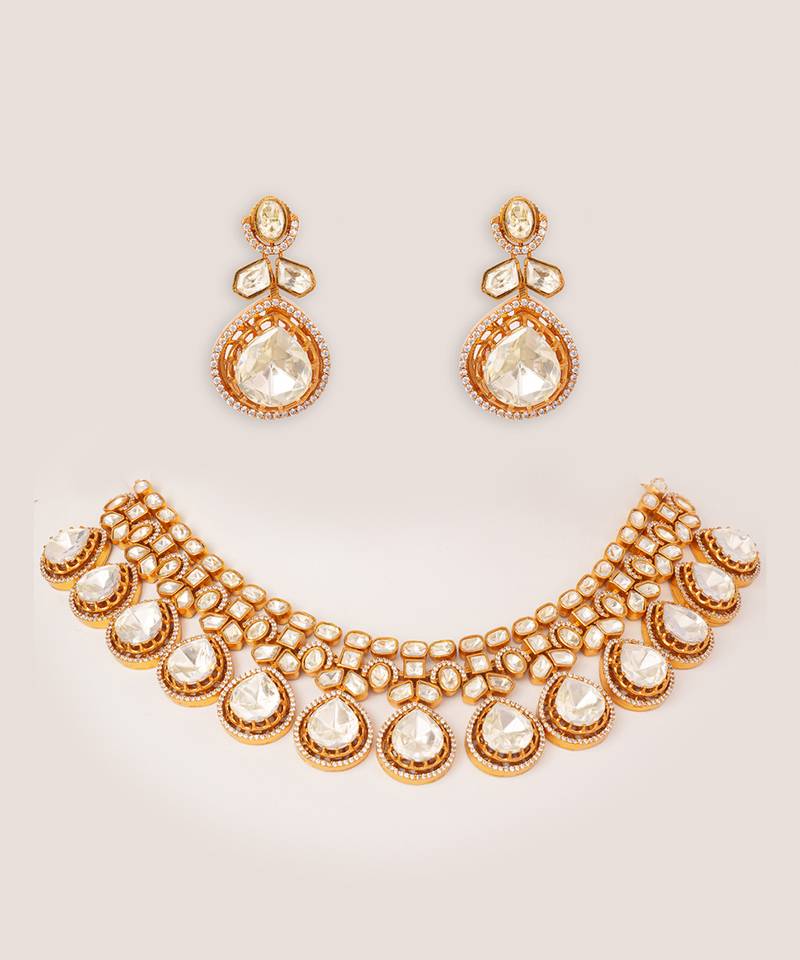 Gold plated kundan necklace set