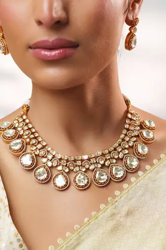 Gold plated kundan necklace set