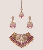 Two tone Plated kundan pink stone necklace set