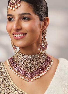 Two tone Plated kundan pink stone necklace set 2