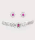Silver plated kundan pink stones choker necklace set