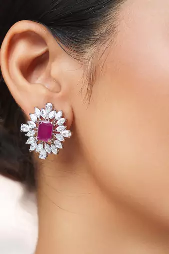 Silver plated kundan pink stones choker necklace set