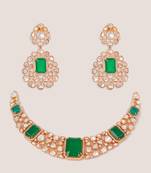 Gold plated kundan Green stones necklace set