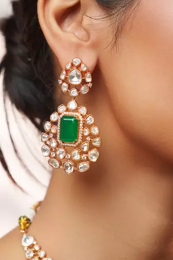 Gold plated kundan Green stones necklace set