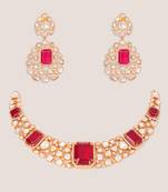 Gold plated kundan red stones necklace set