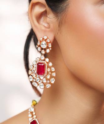 Gold plated kundan red stones necklace set 5