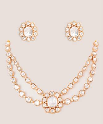 Gold plated kundan layered necklace set 1
